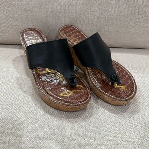 Sam Edelman Black Leather Wedge Sandals size 8.5